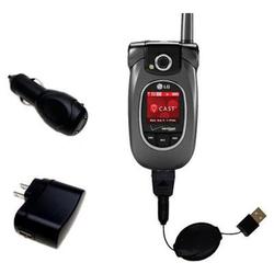 Gomadic Retractable USB Hot Sync Compact Kit with Car & Wall Charger for the LG VX8300 - Brand w/ Ti