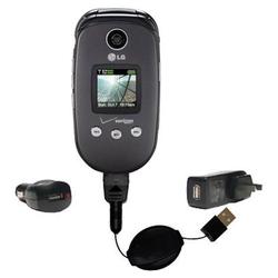 Gomadic Retractable USB Hot Sync Compact Kit with Car & Wall Charger for the LG VX8350 - Brand w/ Ti