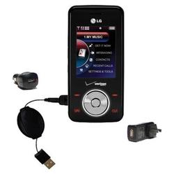 Gomadic Retractable USB Hot Sync Compact Kit with Car & Wall Charger for the LG VX8550 - Brand w/ Ti
