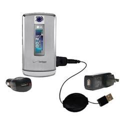 Gomadic Retractable USB Hot Sync Compact Kit with Car & Wall Charger for the LG VX8700 - Brand w/ Ti