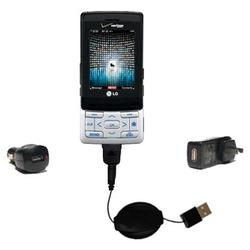 Gomadic Retractable USB Hot Sync Compact Kit with Car & Wall Charger for the LG VX9400 - Brand w/ Ti