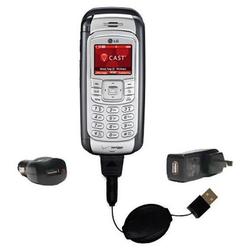 Gomadic Retractable USB Hot Sync Compact Kit with Car & Wall Charger for the LG VX9800 - Brand w/ Ti