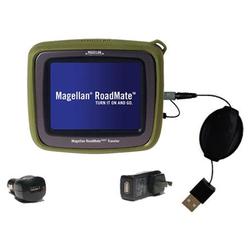 Gomadic Retractable USB Hot Sync Compact Kit with Car & Wall Charger for the Magellan Crossover GPS 2500T -