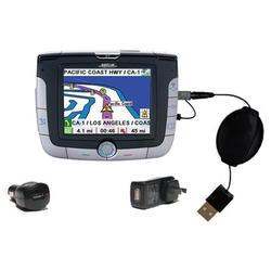 Gomadic Retractable USB Hot Sync Compact Kit with Car & Wall Charger for the Magellan Roadmate 3050T - Gomad