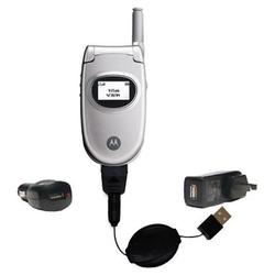 Gomadic Retractable USB Hot Sync Compact Kit with Car & Wall Charger for the Motorola E310 - Brand w