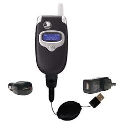 Gomadic Retractable USB Hot Sync Compact Kit with Car & Wall Charger for the Motorola E550 - Brand w