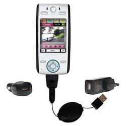 Gomadic Retractable USB Hot Sync Compact Kit with Car & Wall Charger for the Motorola E680 - Brand w