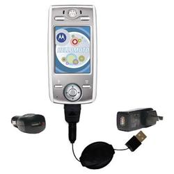 Gomadic Retractable USB Hot Sync Compact Kit with Car & Wall Charger for the Motorola E680i - Brand