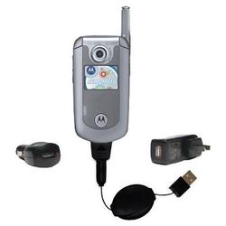 Gomadic Retractable USB Hot Sync Compact Kit with Car & Wall Charger for the Motorola E815 - Brand w