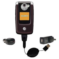 Gomadic Retractable USB Hot Sync Compact Kit with Car & Wall Charger for the Motorola E895 - Brand w