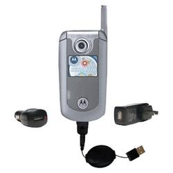 Gomadic Retractable USB Hot Sync Compact Kit with Car & Wall Charger for the Motorola Hollywood E816 - Gomad