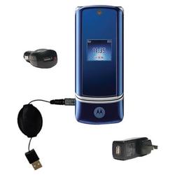 Gomadic Retractable USB Hot Sync Compact Kit with Car & Wall Charger for the Motorola KRZR K1 - Bran