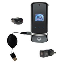 Gomadic Retractable USB Hot Sync Compact Kit with Car & Wall Charger for the Motorola KRZR K1m - Bra
