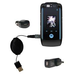 Gomadic Retractable USB Hot Sync Compact Kit with Car & Wall Charger for the Motorola KRZR MAXX - Br