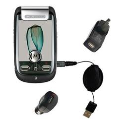 Gomadic Retractable USB Hot Sync Compact Kit with Car & Wall Charger for the Motorola MOTOMING A1200 - Gomad
