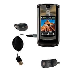 Gomadic Retractable USB Hot Sync Compact Kit with Car & Wall Charger for the Motorola MOTORAZR 2 V9m - Gomad