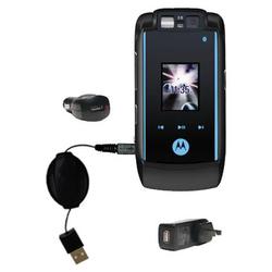 Gomadic Retractable USB Hot Sync Compact Kit with Car & Wall Charger for the Motorola MOTORAZR maxx Ve - Gom