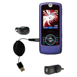 Gomadic Retractable USB Hot Sync Compact Kit with Car & Wall Charger for the Motorola MOTORIZR Z3 - Gomadic