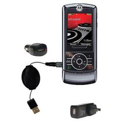 Gomadic Retractable USB Hot Sync Compact Kit with Car & Wall Charger for the Motorola MOTOROKR Z6m - Gomadic