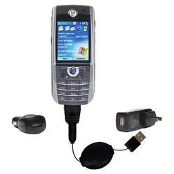 Gomadic Retractable USB Hot Sync Compact Kit with Car & Wall Charger for the Motorola MPx100 - Brand
