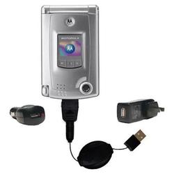 Gomadic Retractable USB Hot Sync Compact Kit with Car & Wall Charger for the Motorola MPx300 - Brand
