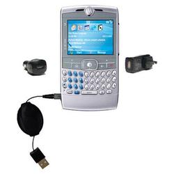 Gomadic Retractable USB Hot Sync Compact Kit with Car & Wall Charger for the Motorola Q - Brand w/ T