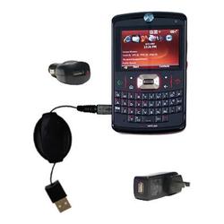 Gomadic Retractable USB Hot Sync Compact Kit with Car & Wall Charger for the Motorola Q9m - Brand w/