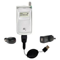 Gomadic Retractable USB Hot Sync Compact Kit with Car & Wall Charger for the Motorola T720 - Brand w