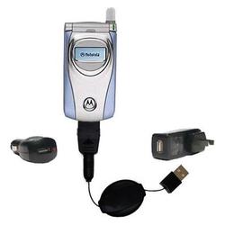 Gomadic Retractable USB Hot Sync Compact Kit with Car & Wall Charger for the Motorola T722i - Brand