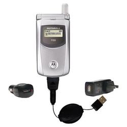 Gomadic Retractable USB Hot Sync Compact Kit with Car & Wall Charger for the Motorola T725e - Brand