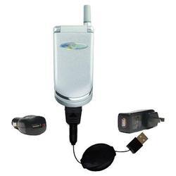 Gomadic Retractable USB Hot Sync Compact Kit with Car & Wall Charger for the Motorola V150 - Brand w