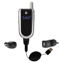 Gomadic Retractable USB Hot Sync Compact Kit with Car & Wall Charger for the Motorola V180 - Brand w