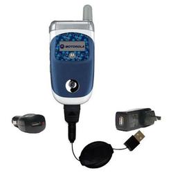 Gomadic Retractable USB Hot Sync Compact Kit with Car & Wall Charger for the Motorola V226 - Brand w