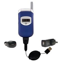 Gomadic Retractable USB Hot Sync Compact Kit with Car & Wall Charger for the Motorola V260 - Brand w