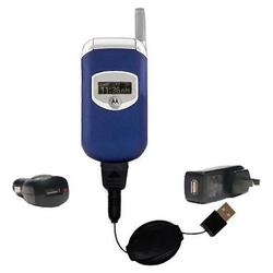 Gomadic Retractable USB Hot Sync Compact Kit with Car & Wall Charger for the Motorola V262 - Brand w
