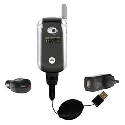 Gomadic Retractable USB Hot Sync Compact Kit with Car & Wall Charger for the Motorola V266 - Brand w
