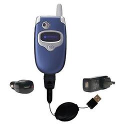 Gomadic Retractable USB Hot Sync Compact Kit with Car & Wall Charger for the Motorola V300 - Brand w