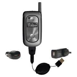 Gomadic Retractable USB Hot Sync Compact Kit with Car & Wall Charger for the Motorola V323 - Brand w