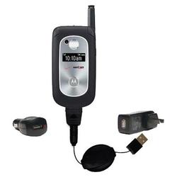 Gomadic Retractable USB Hot Sync Compact Kit with Car & Wall Charger for the Motorola V325 - Brand w