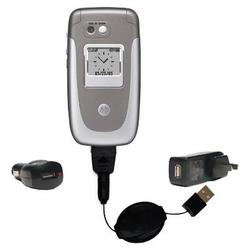Gomadic Retractable USB Hot Sync Compact Kit with Car & Wall Charger for the Motorola V360 - Brand w