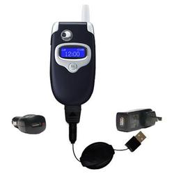 Gomadic Retractable USB Hot Sync Compact Kit with Car & Wall Charger for the Motorola V535 - Brand w