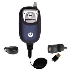 Gomadic Retractable USB Hot Sync Compact Kit with Car & Wall Charger for the Motorola V540 - Brand w