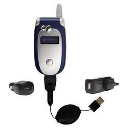 Gomadic Retractable USB Hot Sync Compact Kit with Car & Wall Charger for the Motorola V551 - Brand w