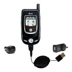 Gomadic Retractable USB Hot Sync Compact Kit with Car & Wall Charger for the Motorola V557 - Brand w