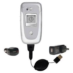Gomadic Retractable USB Hot Sync Compact Kit with Car & Wall Charger for the Motorola V560 - Brand w
