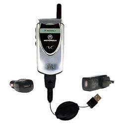 Gomadic Retractable USB Hot Sync Compact Kit with Car & Wall Charger for the Motorola V60 - Brand w/