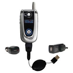 Gomadic Retractable USB Hot Sync Compact Kit with Car & Wall Charger for the Motorola V600 - Brand w