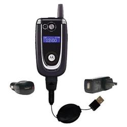 Gomadic Retractable USB Hot Sync Compact Kit with Car & Wall Charger for the Motorola V620 - Brand w