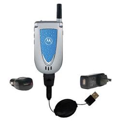 Gomadic Retractable USB Hot Sync Compact Kit with Car & Wall Charger for the Motorola V66 - Brand w/