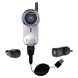 Gomadic Retractable USB Hot Sync Compact Kit with Car & Wall Charger for the Motorola V70 - Brand w/